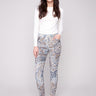 Jogger pants with stretch fabric for added comfort, featuring a bohemian print and elastic waistband by Charlie B.