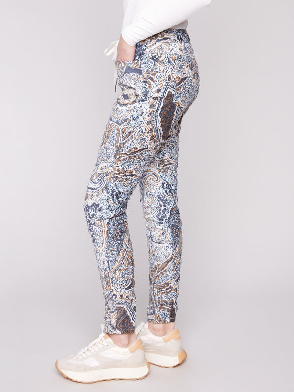 Regular rise bohemian print joggers in stretch fabric, combining comfort and fashion effortlessly by Charlie B.