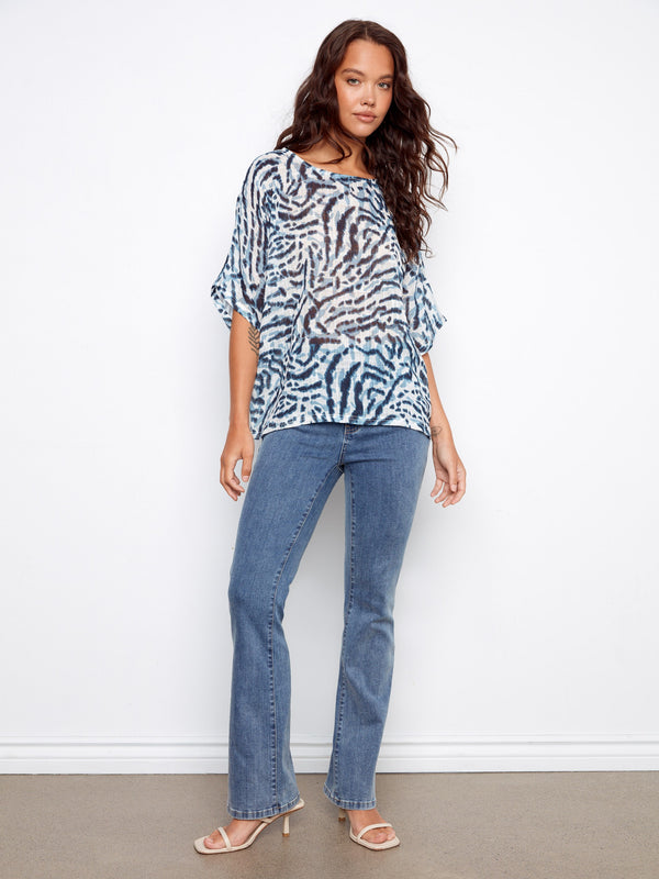 Printed Dolman Cotton Blend Blouse - Zebra