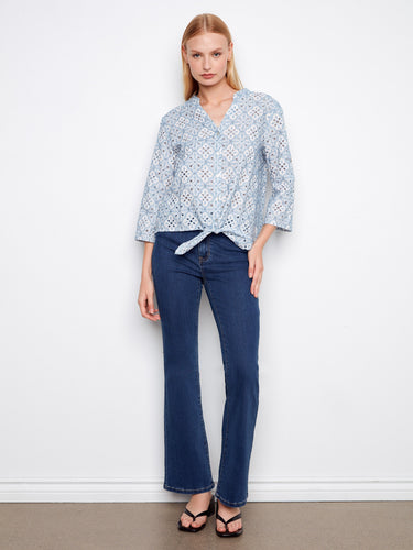 Embroidered cotton blouse featuring a button front design, adding elegance to your wardrobe by Charlie B.