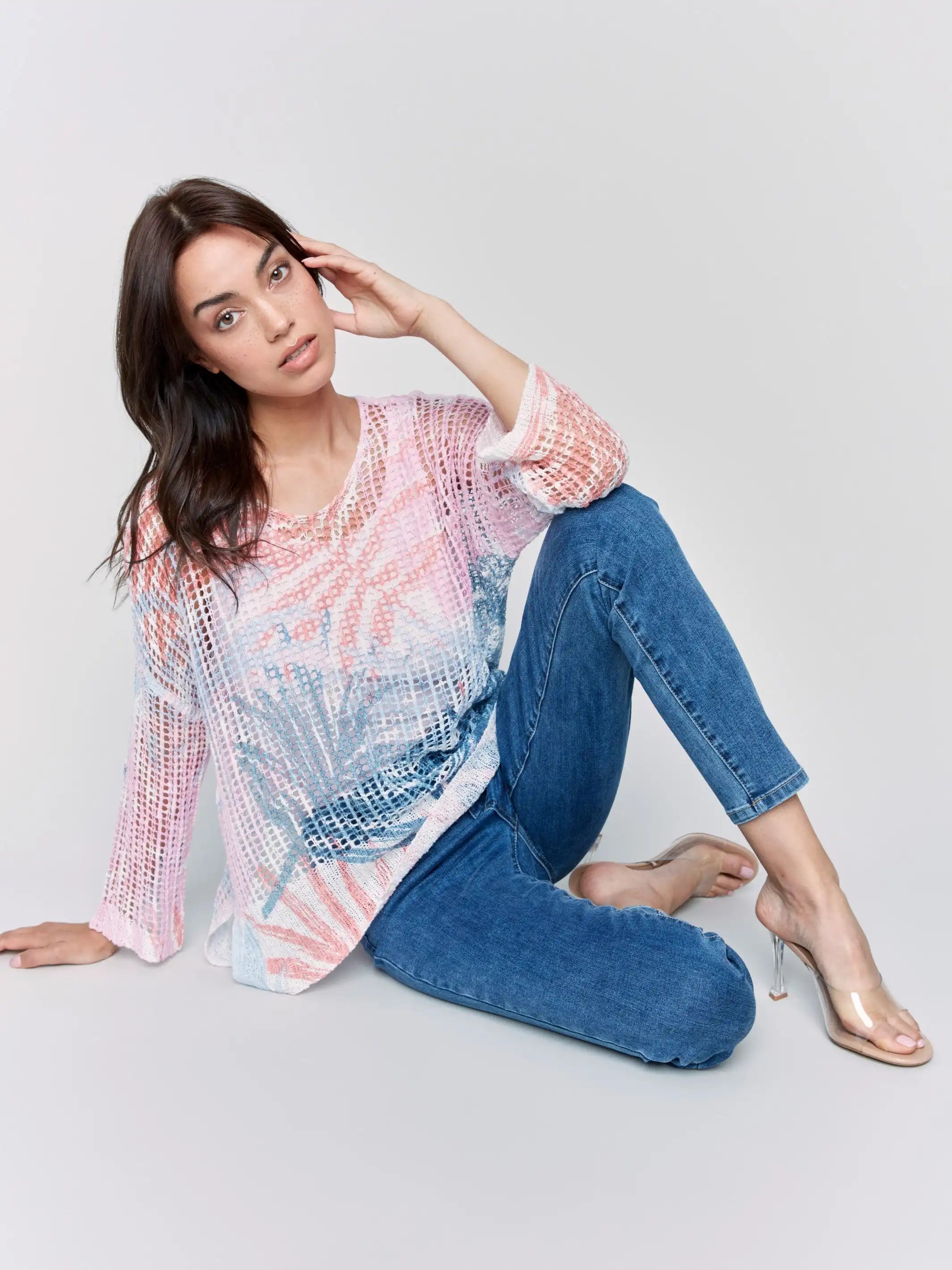 Women's Printed Crochet Sweater | Tropical | Charlie B