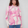 Pink abstract printed hoodie sweater featuring a hood with drawstrings, perfect for casual outings by Charlie B.