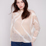 Mohair-like sweater in Sesame/Ecru with semi-sheer knit, featuring a geometric pattern and long sleeves by Charlie B.