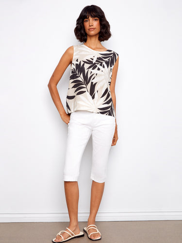This relaxed fit top features an eye-catching botanical pattern. Ideal for warm weather styling and versatile wear by Charlie B.