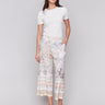 Women's relaxed wide leg fit linen-blend pants with graphic design by Charlie B.
