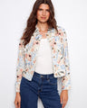 Floral jacket with a short length, featuring a chic button closure and stylish design. Perfect for casual outings. By Charlie B.