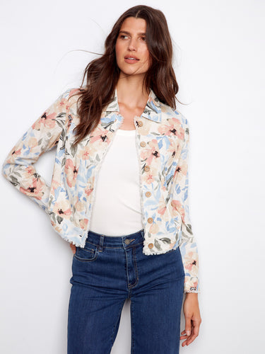 Adorned with front pockets, this floral jacket is both practical and fashionable for everyday wear. Elevate your look. By Charlie B.