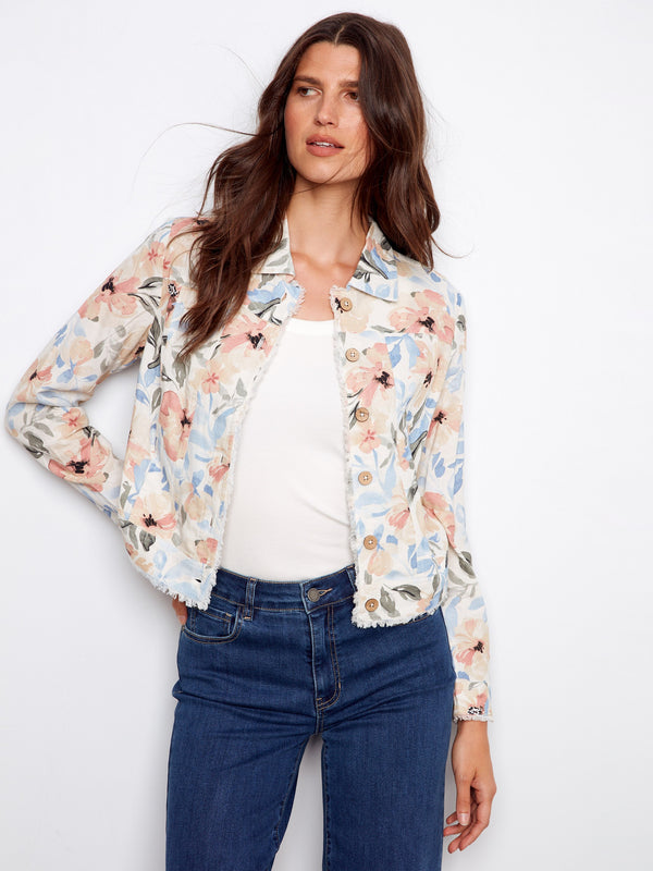 Printed Linen Blend Jacket - Aurelia
