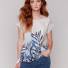 Top with crew neckline and palm print by Charlie B.