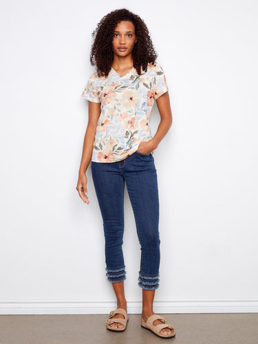 Charming V-neck floral top that offers both style and ease in one delightful piece by Charlie B.