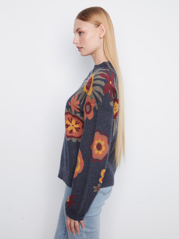 Printed Mock Neck Sweater - Boho