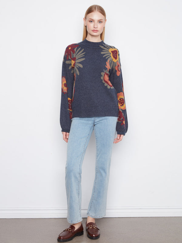 Printed Mock Neck Sweater - Boho
