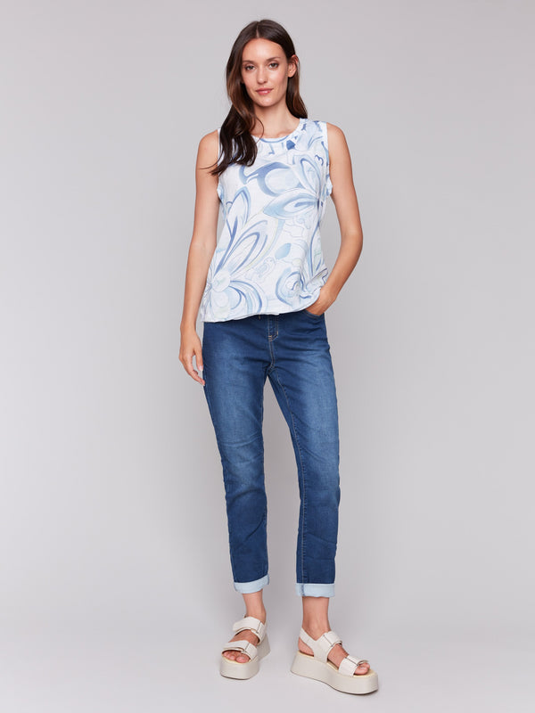 Abstract swirl print on organic cotton sleeveless top by Charlie B.