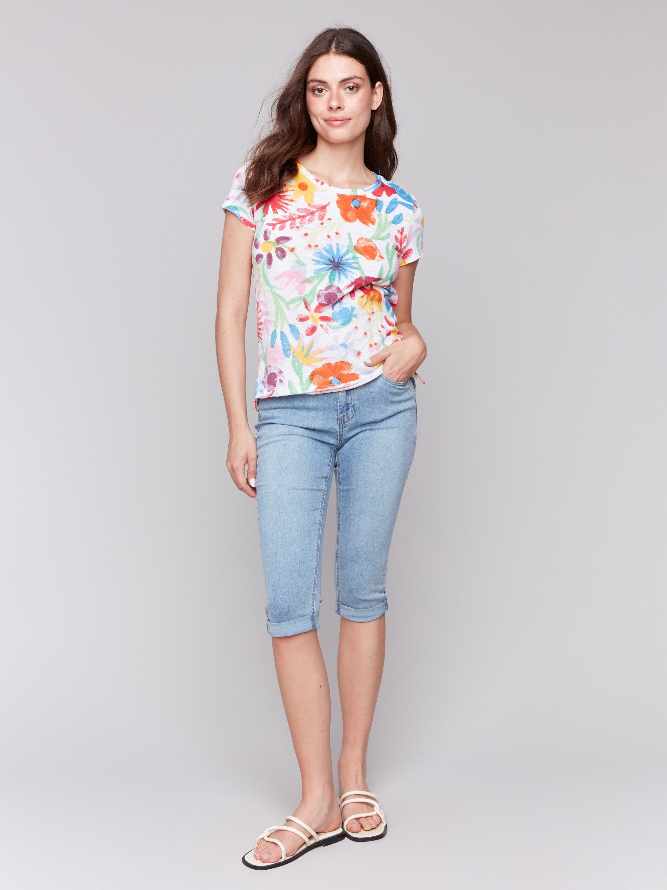 Floral print short-sleeve shirt in organic cotton by Charlie B.
