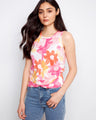 Floral tank top featuring a vibrant pink, orange, and yellow design with a crew neckline for casual elegance by Charlie B.