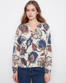 Floral blouse with a stylish notch neckline and raglan sleeves, crafted in soft viscose for comfort by Charlie B.