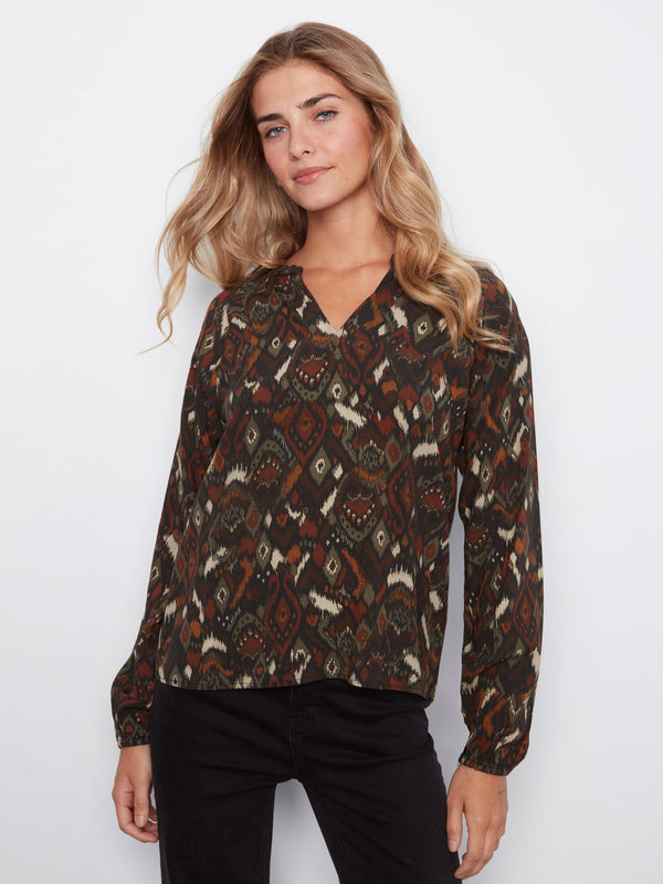 Printed Popover Blouse - Ikat