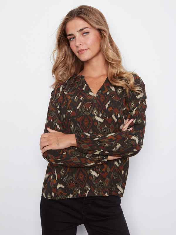 Printed Popover Blouse - Ikat