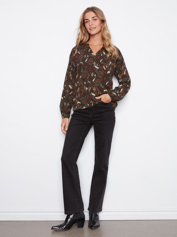 Printed Popover Blouse - Ikat