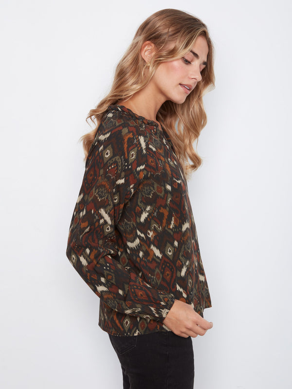 Printed Popover Blouse - Ikat