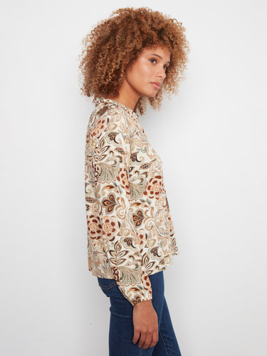 Relaxed fit floral blouse providing effortless style and comfort for everyday wear. Designed with care by Charlie B.