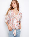 Women's printed blouse with a stylish V-neck and tie front, perfect for casual outings by Charlie B.