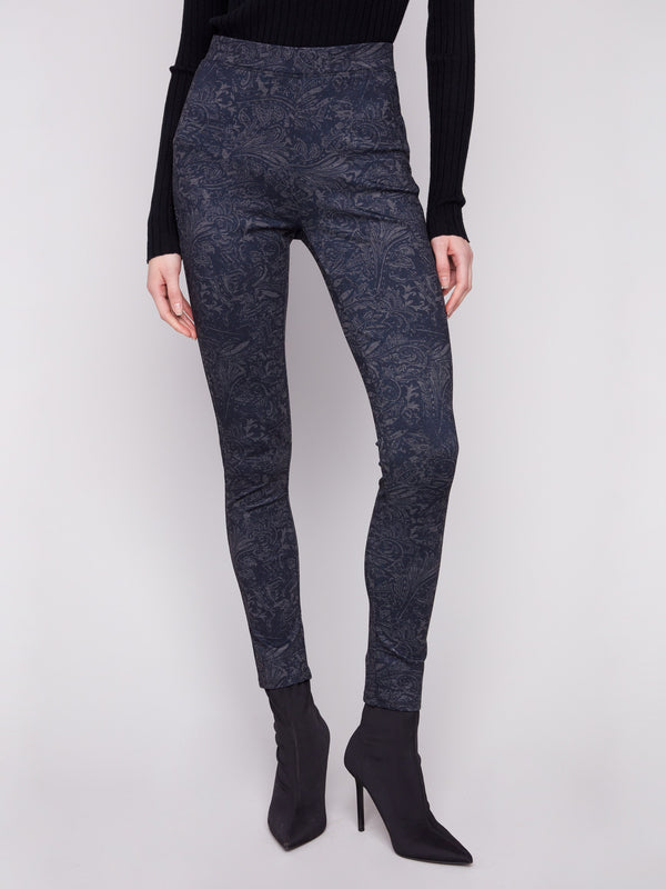 Abstract print navy pants with an elastic waistband and regular rise, ensuring a sleek silhouette by Charlie B.