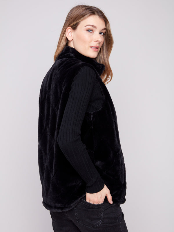 Luxurious faux fur side of the reversible vest, combining elegance and coziness effortlessly by Charlie B.