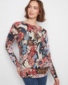 Floral knit sweater with a charming boat neckline, offering a blend of comfort and style by Charlie B.