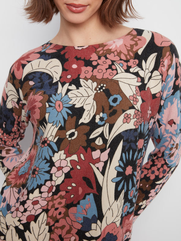 Printed Rounded Hem Sweater - Azalea