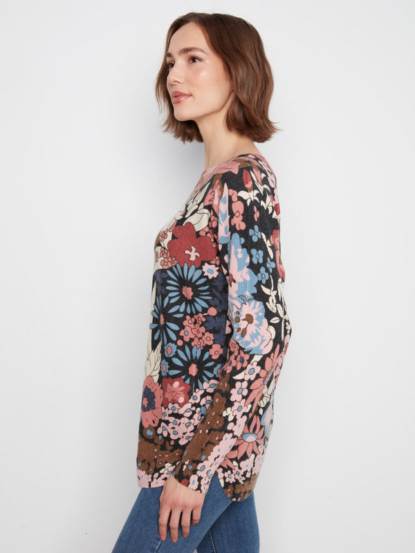 Printed Rounded Hem Sweater - Azalea