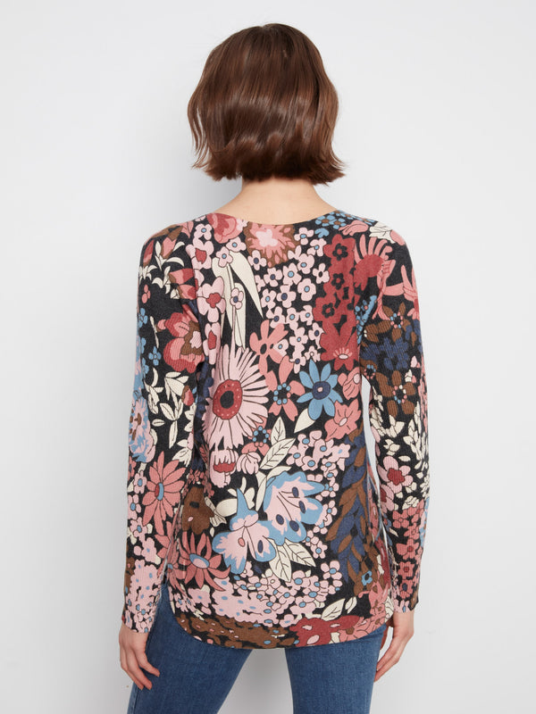 Printed Rounded Hem Sweater - Azalea