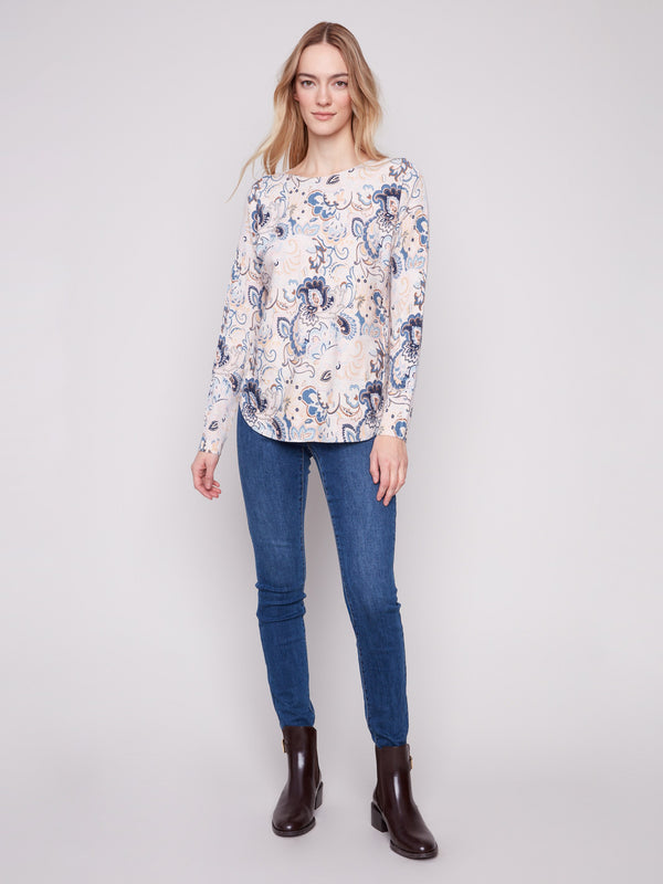 Printed Rounded Hem Sweater - Blush