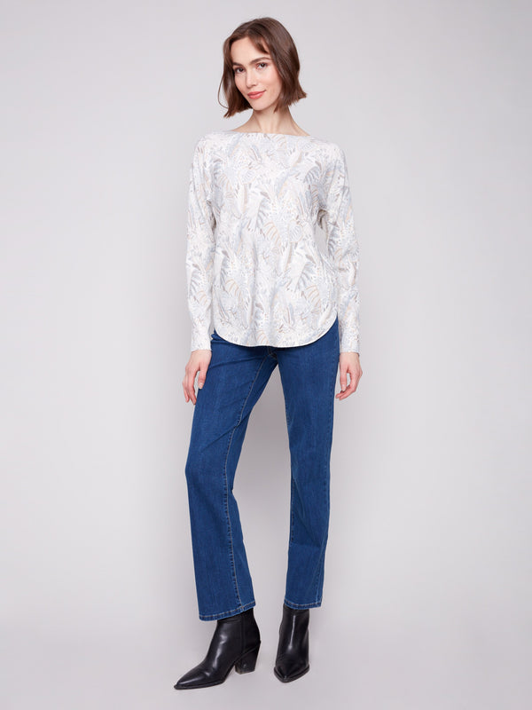 Printed Rounded Hem Sweater - Foliage