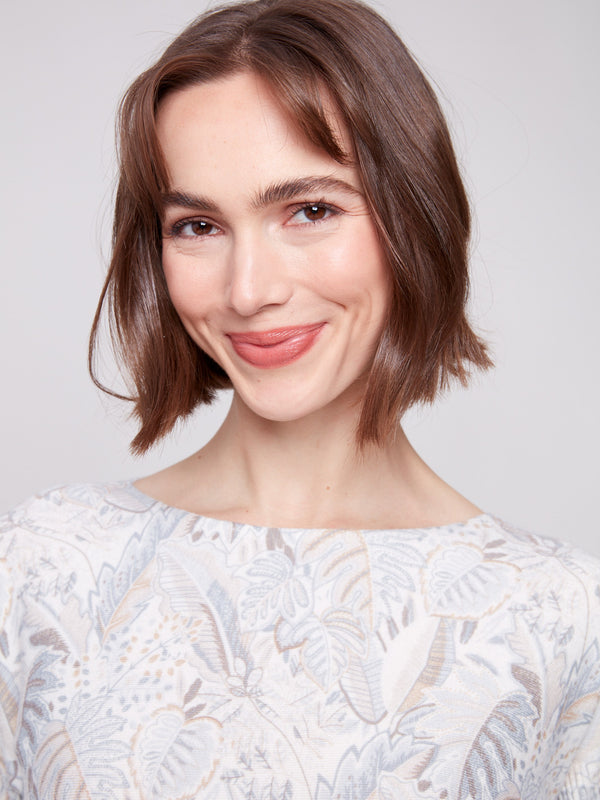 Printed Rounded Hem Sweater - Foliage