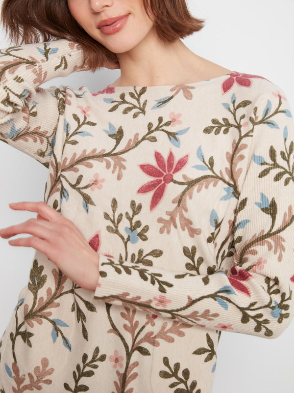 Printed Rounded Hem Sweater - Floral