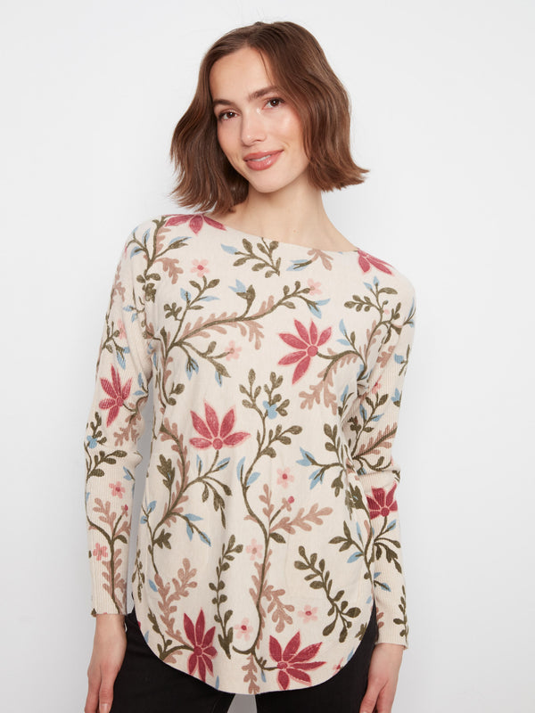 Printed Rounded Hem Sweater - Floral