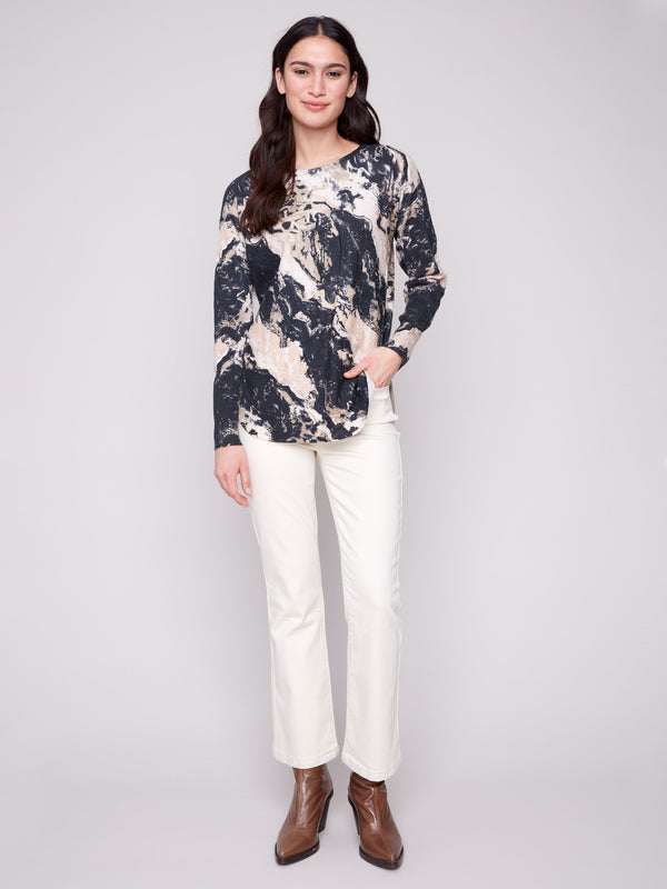 Elegant granite sweater with convenient side pockets and a chic marbled pattern, ideal for any wardrobe by Charlie B.