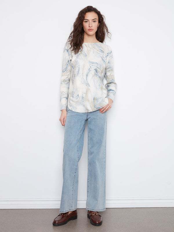 Printed Rounded Hem Sweater - Whirl