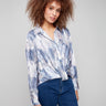 Abstract print satin shirt featuring a textured finish and classic shirt collar, perfect for any occasion by Charlie B.