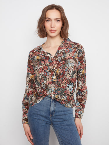 Floral shirt with a classic collar, showcasing long sleeves and a unique design by Charlie B.