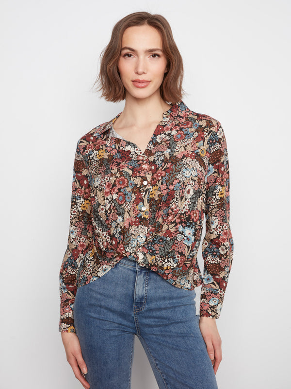 Printed Shirt With Twisted Front - Azalea