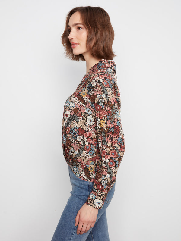 Printed Shirt With Twisted Front - Azalea