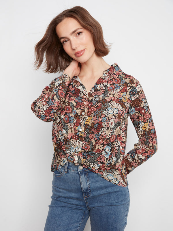 Printed Shirt With Twisted Front - Azalea