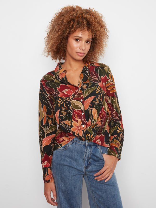 Printed Shirt With Twisted Front - Raven