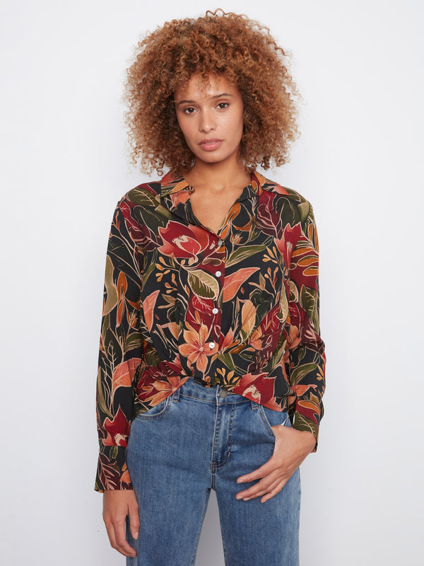 Printed Shirt With Twisted Front - Raven