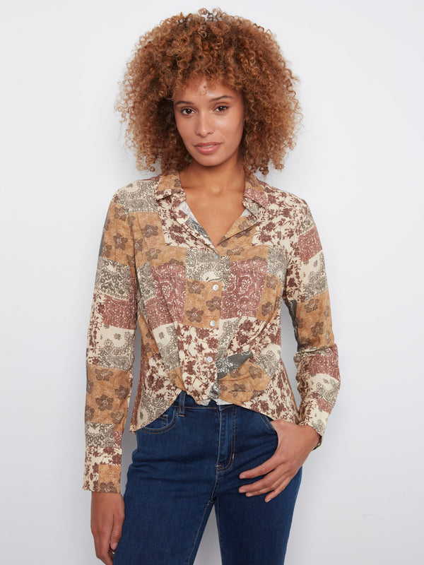 Printed Shirt With Twisted Front - Quilt