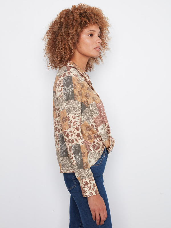 Printed Shirt With Twisted Front - Quilt