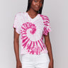 Pink tie-dye top with a stylish split neckline, perfect for casual wear by Charlie B.