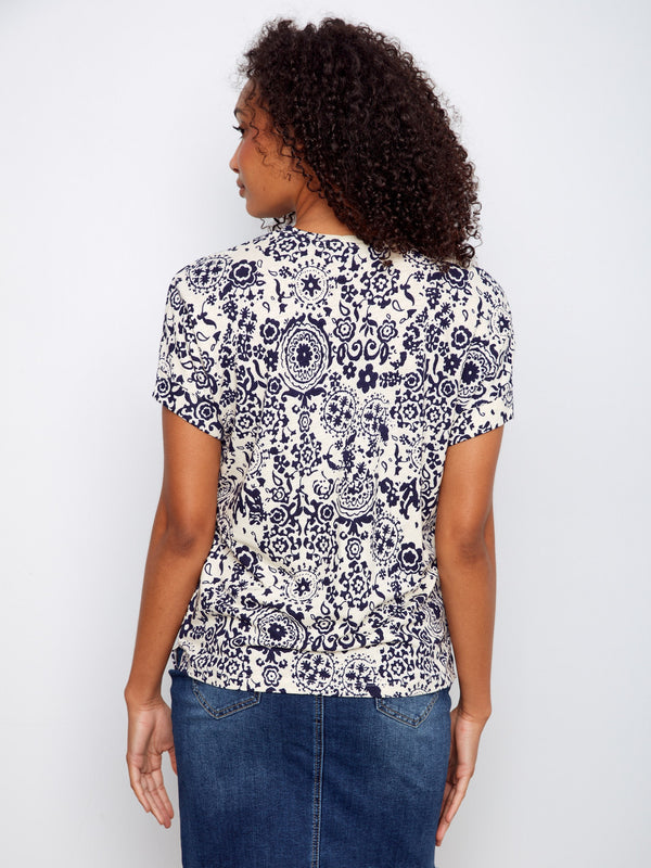 Printed Short Sleeve V-Neck T-Shirt - Baroque